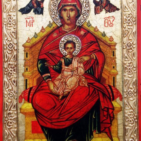 Автентична икона "Св. Богородица с младенеца на трон"