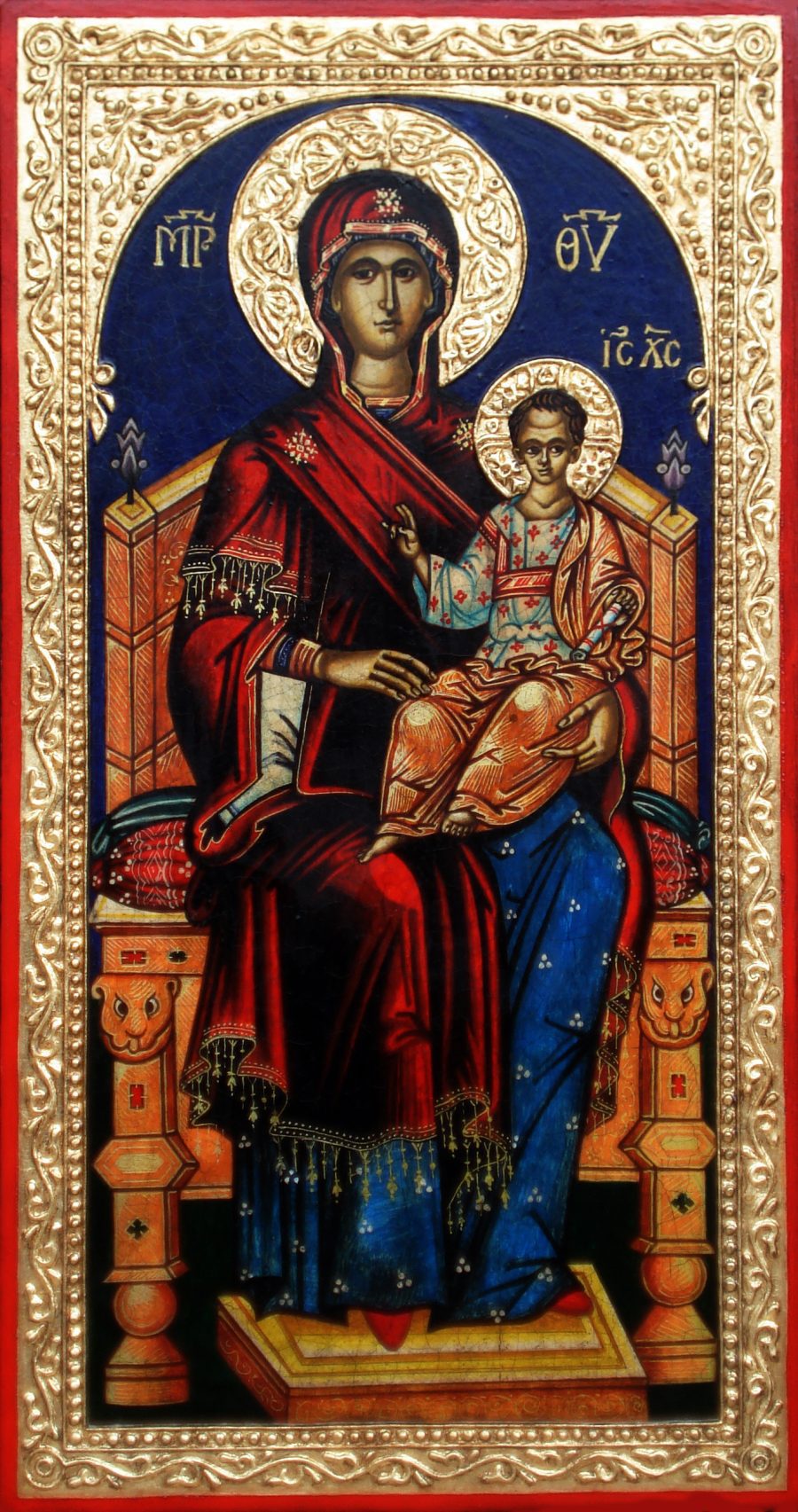 Authentic icon "The Virgin and Child on a Throne"