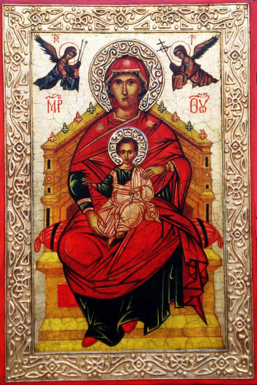 Authentic icon "The Virgin and Child on a Throne"