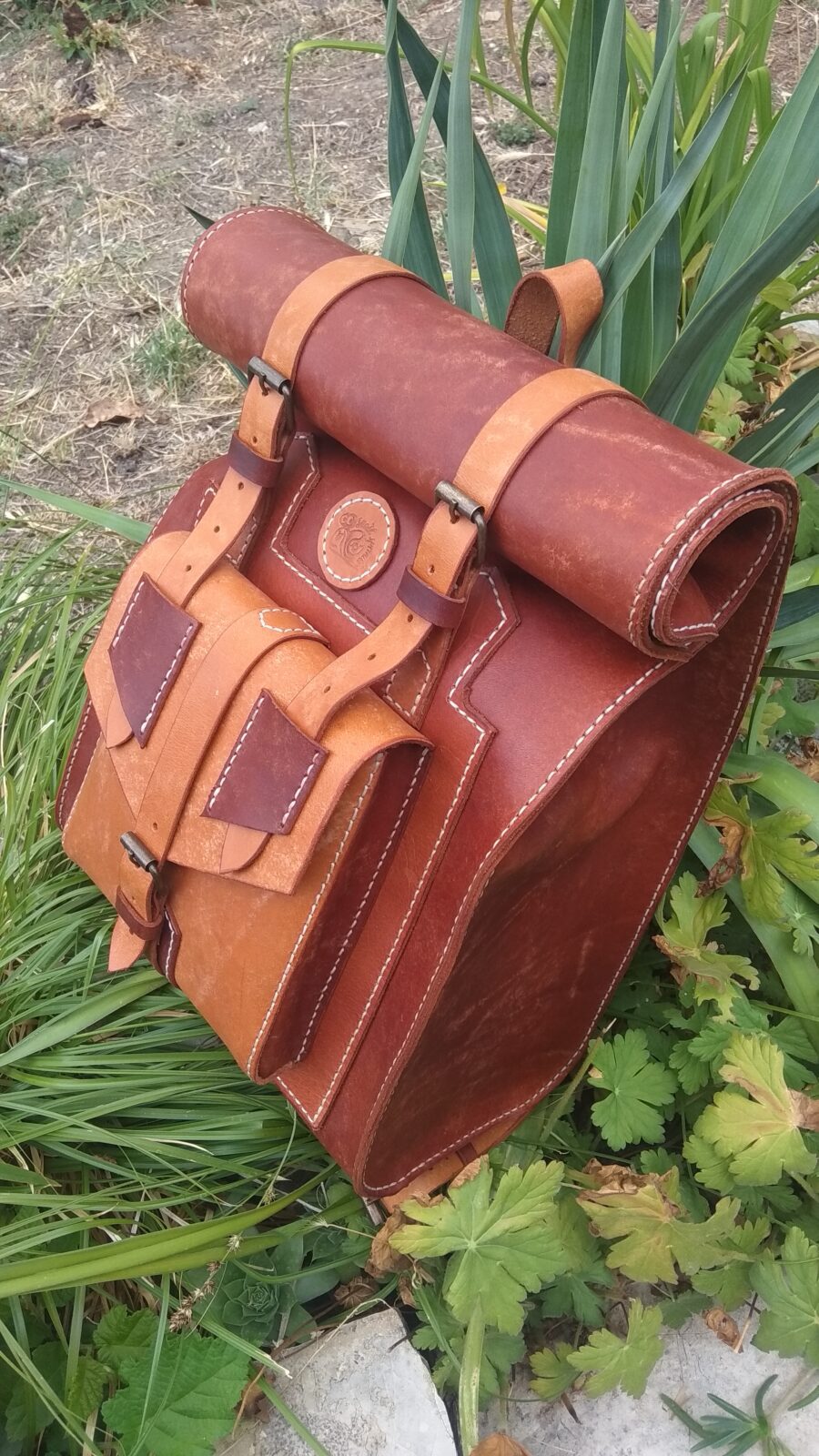 Handmade large roll-top backpack