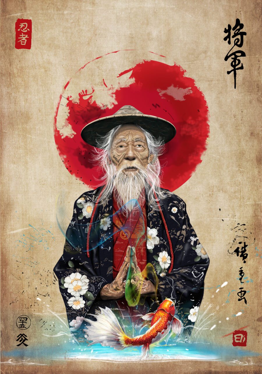 Digital painting "The Samurai and the Koi Fish"