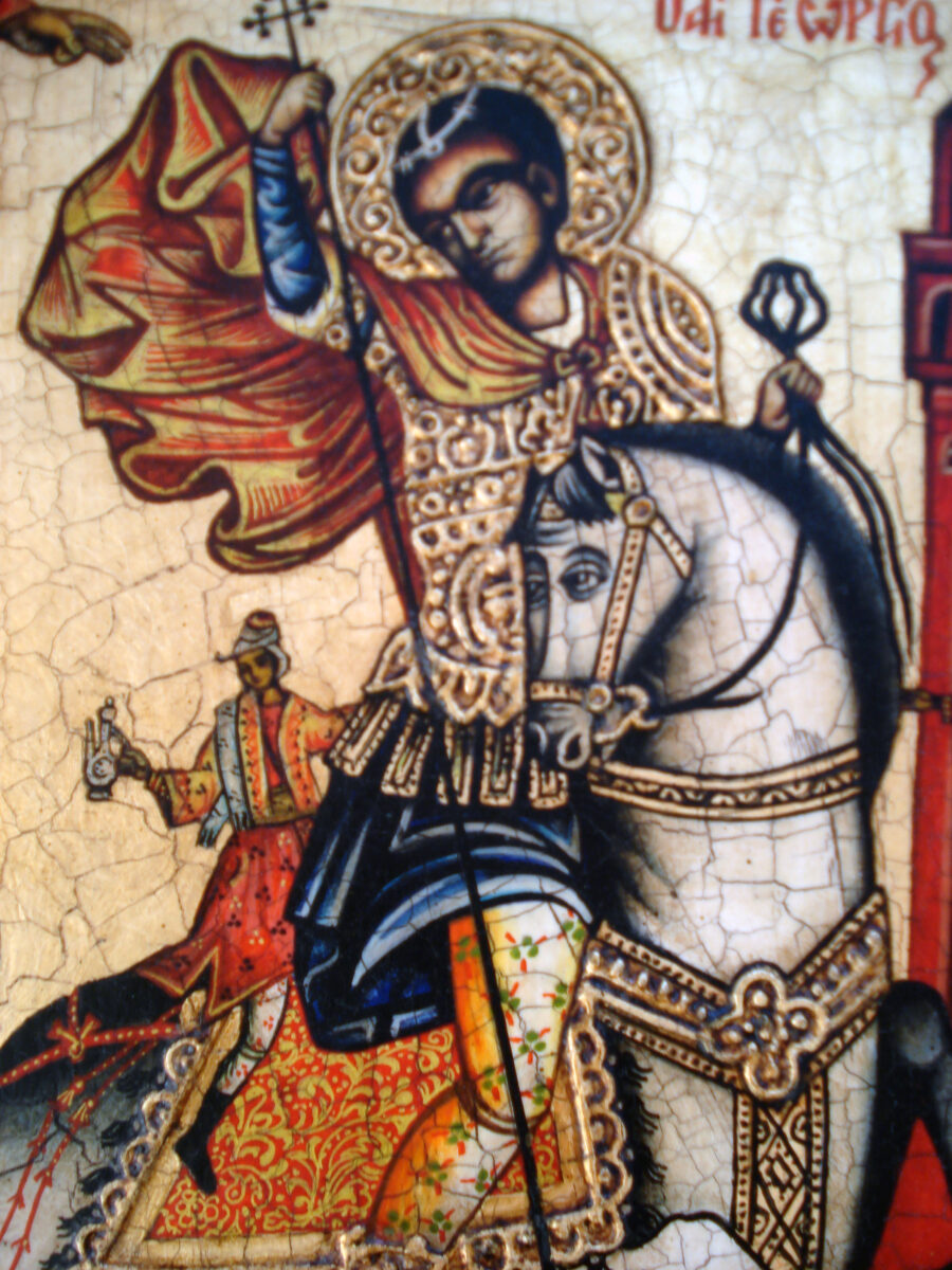 Authentic icon "St. George with life scenes"